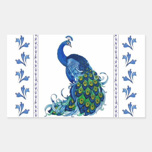 Klassisches Pfauendesign Rechteckiger Aufkleber (Vorderseite)
