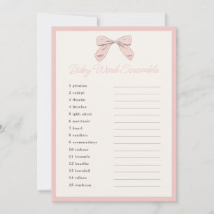 Klassisches Pink Bow Baby Shower Word Scramble Gam Einladung