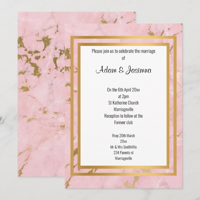 KLASSISCHES PINK GOLD MARBLE ABSTRAKT LAYER WEDD EINLADUNG (Vorne/Hinten)