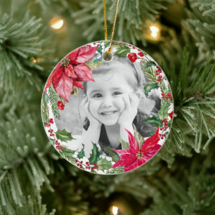 Klassisches Poinsettia Frohe Weihnachten Foto Keramik Ornament