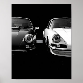 Klassisches Porsche 911 Schwarz-Weiß-Duo Poster