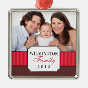 Klassisches Portrait Rote Streifen Band Weihnachts Silbernes Ornament