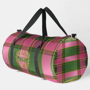 Klassisches Preppy-Karo Rosa Grün Monogrammiert Duffle Bag