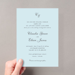 Klassisches Puderblau Monogramm Elegante Hochzeit Acryleinladungen