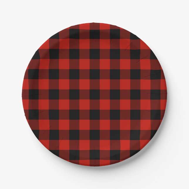 Klassisches Red Black Buffalo Kariert Lumberjack M Pappteller (Vorderseite)