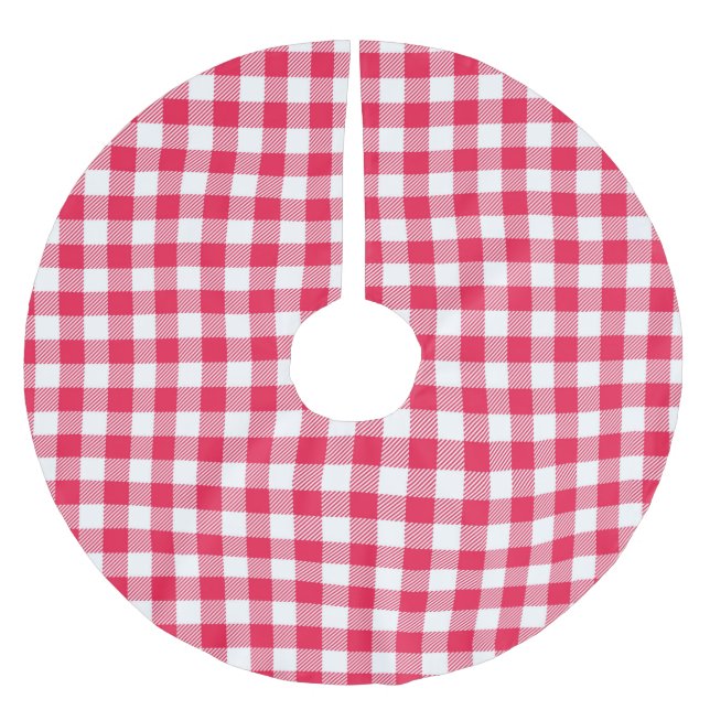 Klassisches Red Gingham Country Pattern Polyester Weihnachtsbaumdecke (Vorderseite)