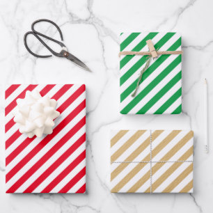Klassisches Red Green Gold Weihnachtsgestaltermust Geschenkpapier Set