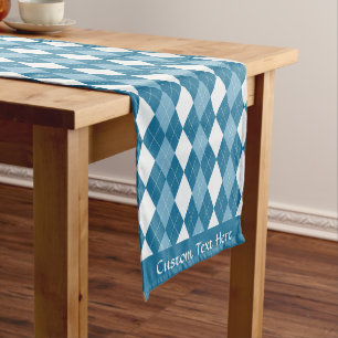 Klassisches Retro Blue Raute Diamond Muster Kurzer Tischläufer