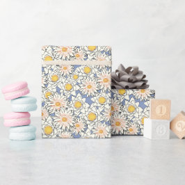Klassisches Retro-Blumenmuster l Gelb und Blau Geschenkpapier