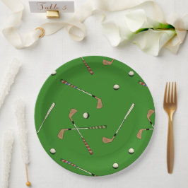 Klassisches Retro Golf Golfer Clubs Balls Muster Pappteller