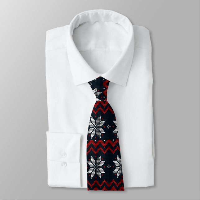 Klassisches Retro-Muster mit Ornament Navy Red Xma Krawatte (Gebunden)
