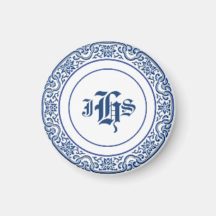 Klassisches Retro Personalisiertes Monogramm blaue Magnet
