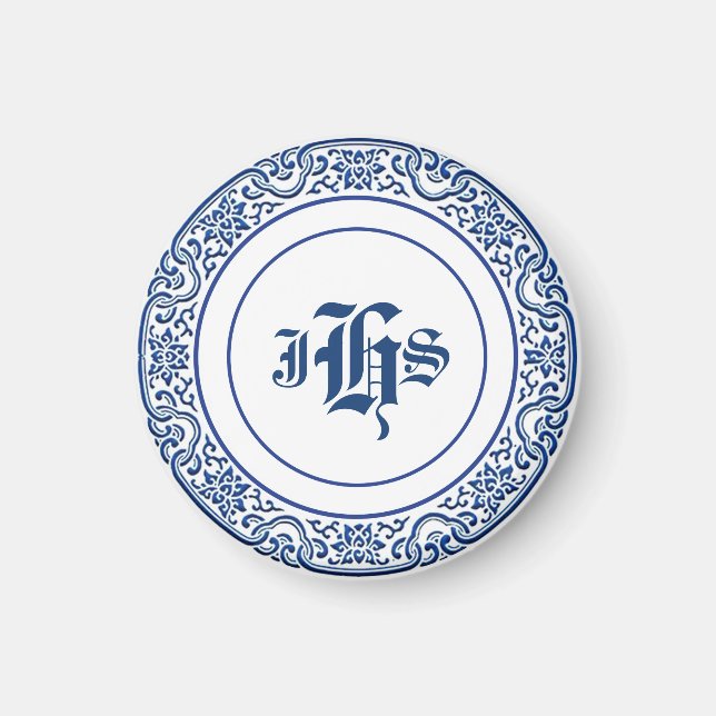 Klassisches Retro Personalisiertes Monogramm blaue Magnet (Vorne)