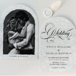 Klassisches romantisches Hochzeitsszenario-Foto Einladung