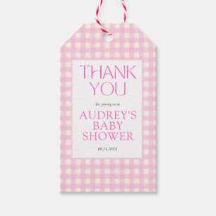 Klassisches rosa Gingham-Mädchen-Baby-Party Geschenkanhänger