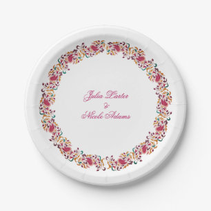 Klassisches Rosa Grün Gelb Floral Schwan Vogel Hoc Pappteller