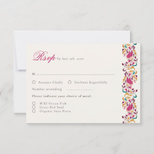 Klassisches Rosa Grün Gelb Florales Schwan Vogel H RSVP Karte