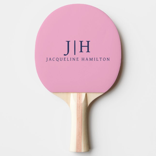 Klassisches Rosa/Navy Einfache Monogramm Minimalis Tischtennis Schläger (Vorderseite)