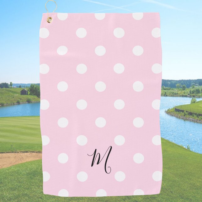 Klassisches rosa Punkte-Muster-Monogramm Golfhandtuch (Von Creator hochgeladen)