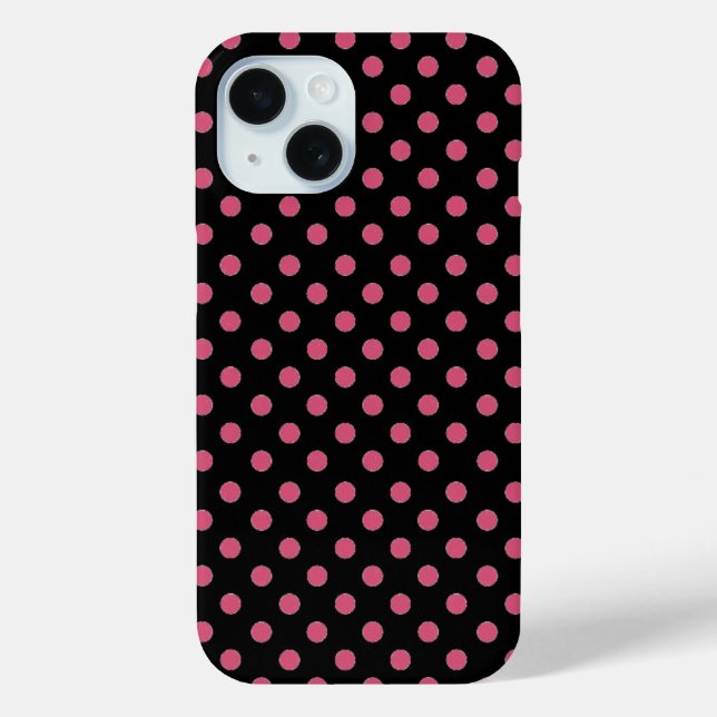 Klassisches rosa schwarzes Polka-Dot-Muster Case-Mate iPhone Hülle (Rückseite)