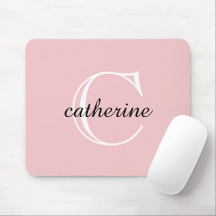Klassisches Rosa-Script-Monogramm Mousepad
