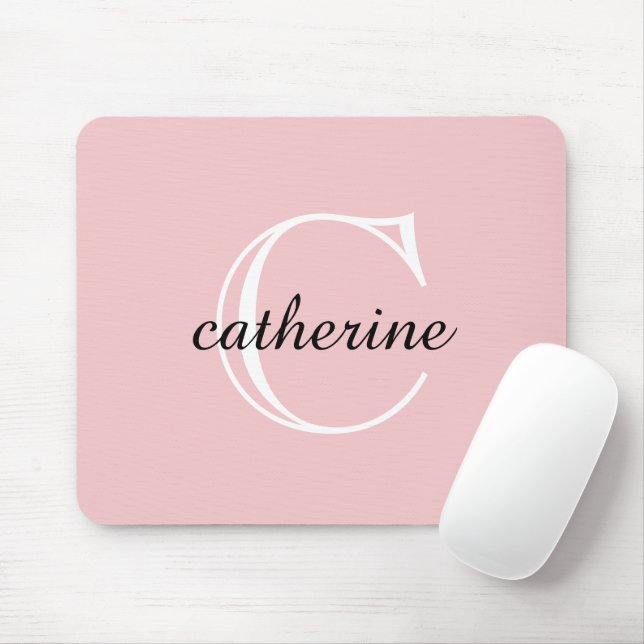 Klassisches Rosa-Script-Monogramm Mousepad (Mit Mouse)
