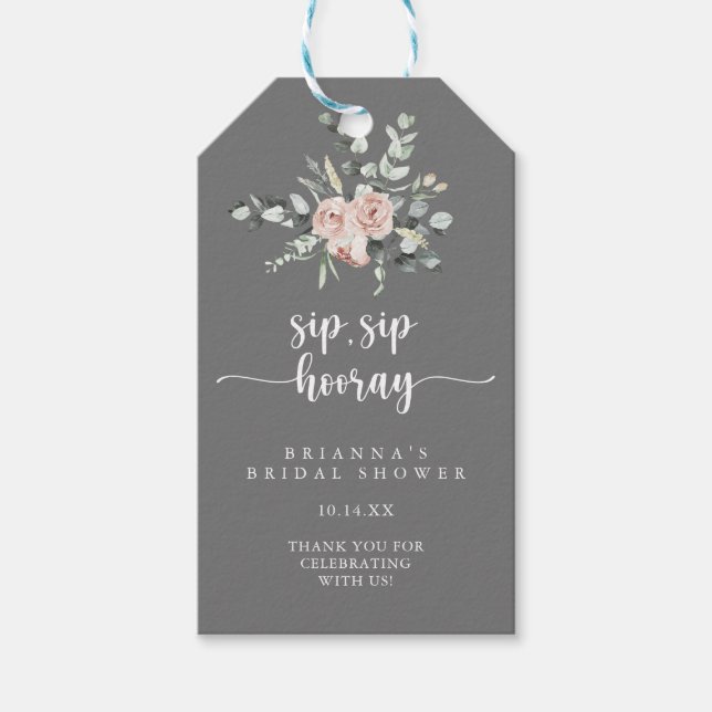 Klassisches Rosa Sip Hooray Brautparty Geschenkanhänger (Vorderseite)