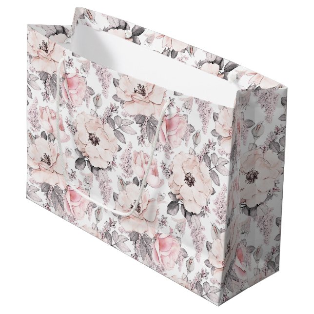 Klassisches rosa u. graues Muster Große Geschenktüte (Vorderseite Schrägansicht)