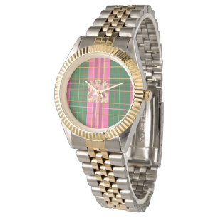 Klassisches Rosa und Grün Kariert mit benutzerdefi Armbanduhr