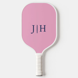 Klassisches Rosa/Weiß Einfaches Monogramm Minimali Pickleball Schläger