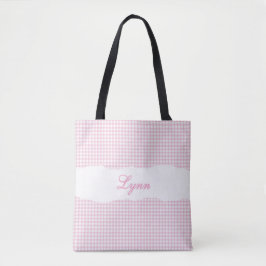 Klassisches Rosa & Weiß Gingham | Personalisierter Tasche