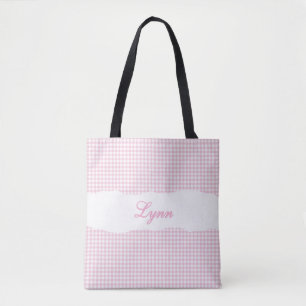 Klassisches Rosa & Weiß Gingham   Personalisierter Tasche