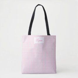 Klassisches Rosa & Weiß Gingham | Personalisierter Tasche