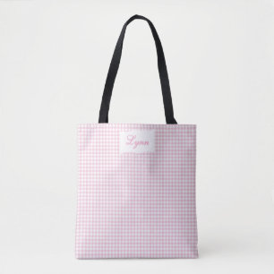 Klassisches Rosa & Weiß Gingham Personalisierter Tasche
