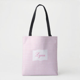 Klassisches Rosa & Weiß Gingham | Personalisierter Tasche