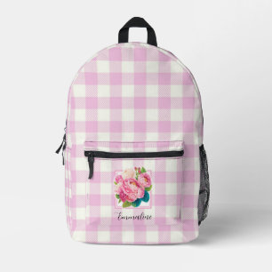 Klassisches rosa weiß kariertes rosa Blumenmuster Bedruckter Rucksack