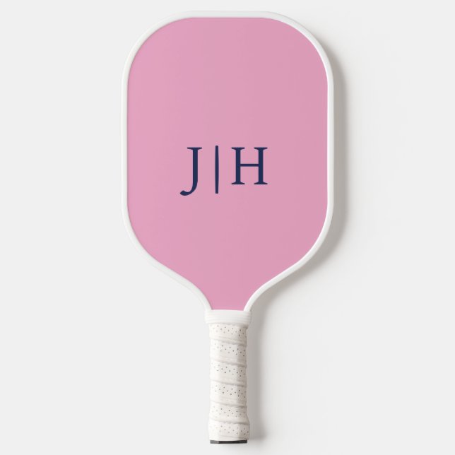 Klassisches rosa/weißes Monogramm Minimalistisch Pickleball Schläger (Vorderseite)