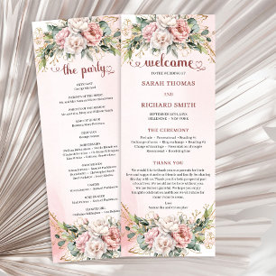 Klassisches Roségold-Blumen-Hochzeitsprogramm Programm