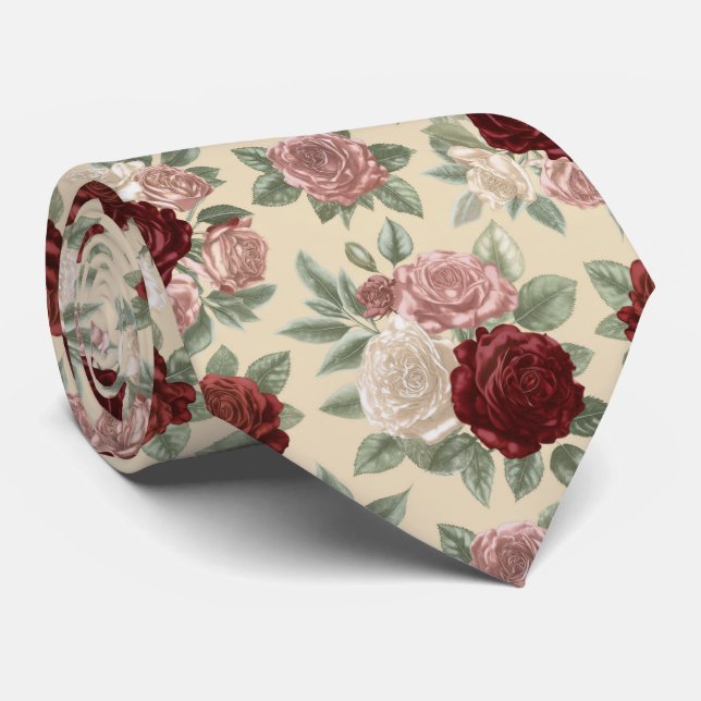 Klassisches Rosengarten-Blumenmuster Krawatte (Gerollt)
