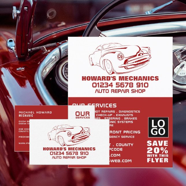 Klassisches Rot, Auto Mechanik und Reparaturen Visitenkarte (Von Creator hochgeladen)