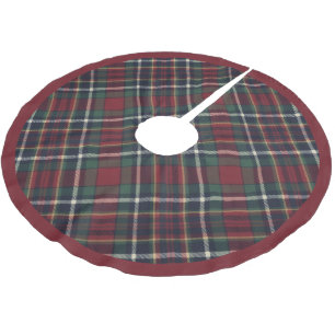 Klassisches Rot Dunkelblau Grün Kariertes Muster Polyester Weihnachtsbaumdecke