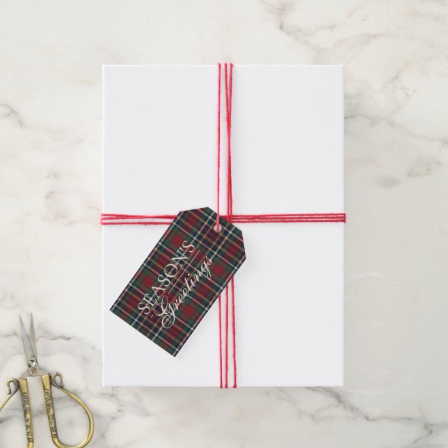 Klassisches Rot Dunkelblau Grün Karomuster Geschenkanhänger (Mit Garn)