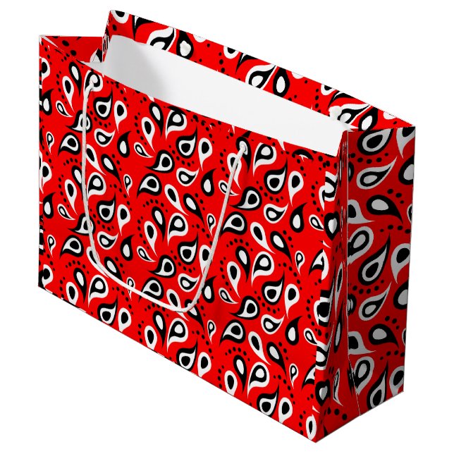 Klassisches Rot-Paisley-Print Bandana-Muster-Okcas Große Geschenktüte (Vorderseite Schrägansicht)