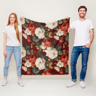 Klassisches Rot-Rosen-Weiß-Blumenmuster Fleecedecke