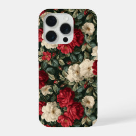 Klassisches Rot-Rosen-Weiß-Blumenmuster iPhone 15 Pro Hülle