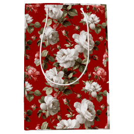 Klassisches Rot-Rosen-Weiß-Blumenmuster Mittlere Geschenktüte
