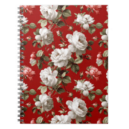 Klassisches Rot-Rosen-Weiß-Blumenmuster Notizblock