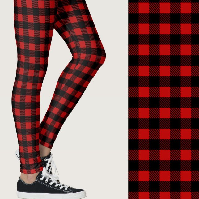 Klassisches rot-schwarzes Büffelkaromuster Leggings (Von Creator hochgeladen)