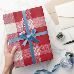 Klassisches Rot-Weiß-Bauernhaus-Baumwoll-Karomuste Geschenkpapier