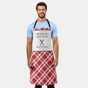 Klassisches Rot-Weiß-Gingham-Karo personalisiert Schürze